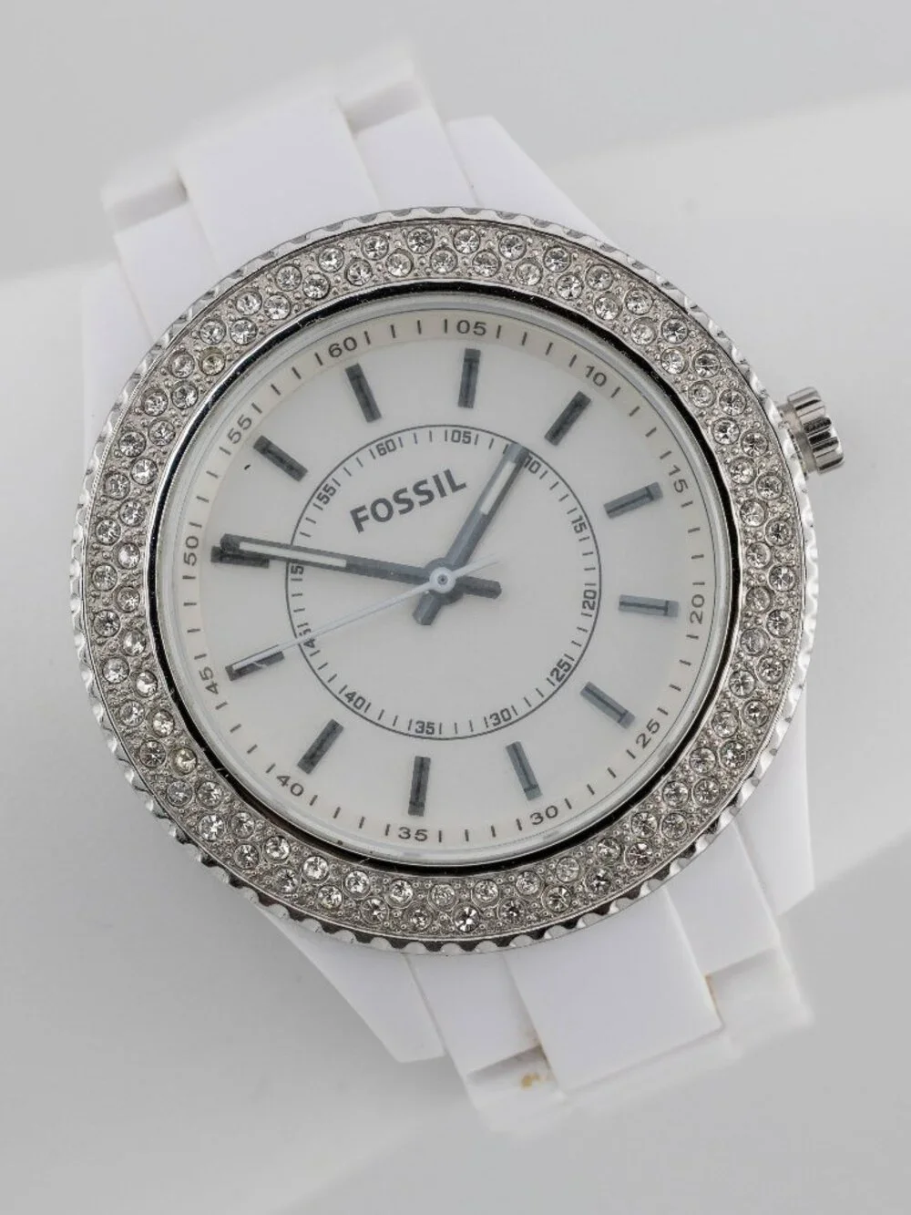 Fossil ES2444 Stella Glitz White Resin Quartz Analog Women's Watch New Battery